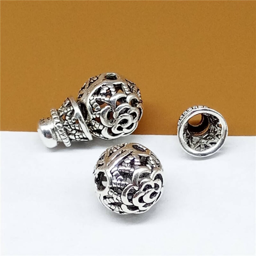 2 Sterling Silver Rose Flower Mala Beads 3 Holes Guru Beads Etsy