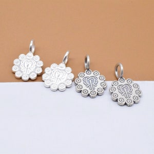 6 Sterling Silver Elephant Charms 2-Sided, 925 Silver Matte Small Elephant Pendant, Flower Charm, Bracelet Charm, Necklace Charm 9.5mm