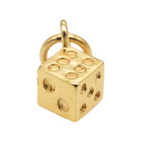 2pcs 18K Gold Vermeil Style Dice Charm, 18K Gold Plated over 925 Sterling Silver Dice Charm, Gamble Charm, Cube Charm, Necklace Charm