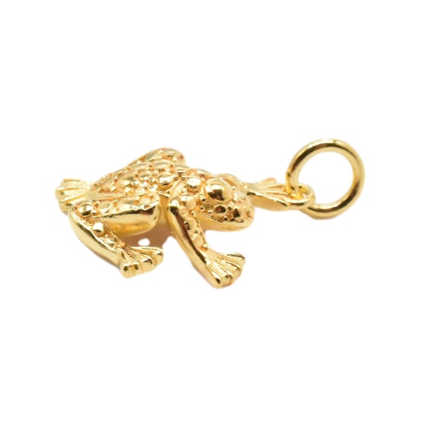 2pcs 18K Gold Vermeil Style Frog Charms 3D on 925 Sterling Silver, Heavy 18K Gold Plated Frog Charms, Bracelet Charm, Necklace Charm