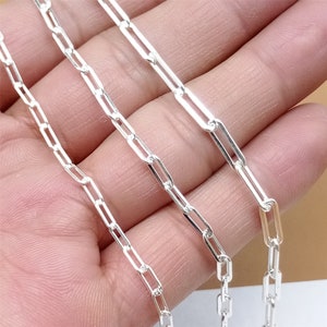 Sterling Silver Rectangle Drawn Cable Chain, Unfinished Paper Clip Chain, 925 Silver Paperclip Chain, Rectangle Cable Chain 2.5mm 3mm 3.5mm