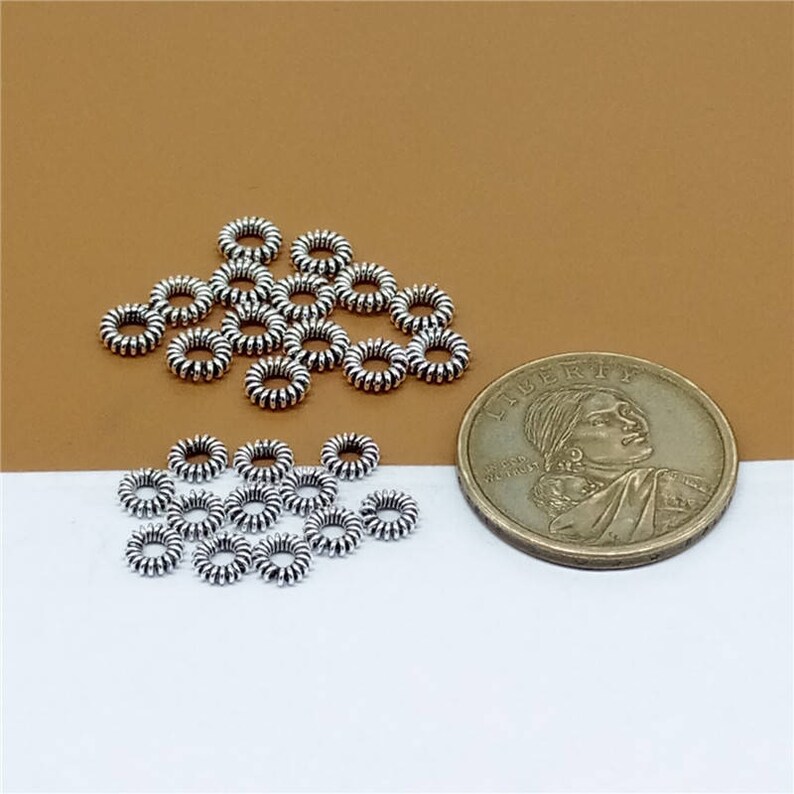 30 Sterling Silver Coiled Rope Ring Bead 925 Silver Twisted Rope Ring Bead Large Hole Bead 5mm 6mm Sterling Coiled Spacer Bead