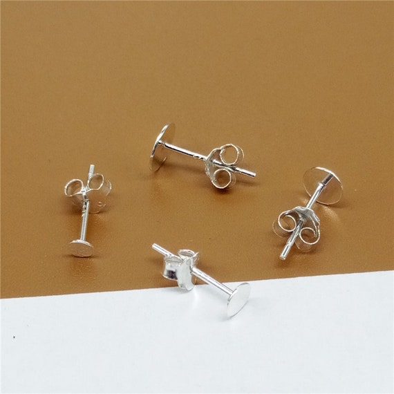 20 Pairs Sterling Silver Earring Posts W Flat Back 1.5mm 2mm 3mm 4mm 5mm 6mm 7mm 8mm 925 Silver Earring Post Ear Stud W Stopper Flat Pad Etsy