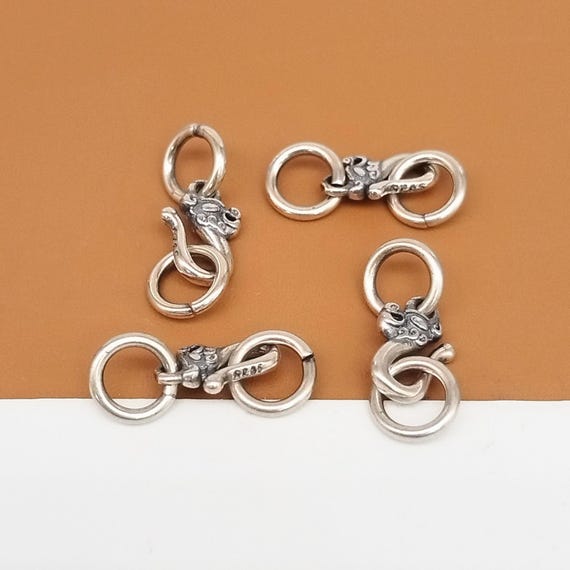 Sterling Silver Dragon Hook Clasps W/ Open Jump Rings, 925