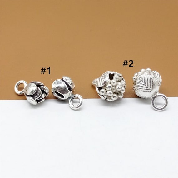 Karen Hill Tribe Silver Flower Pod Charm, Floral Charm, Higher Silver Content than 925 Sterling Silver