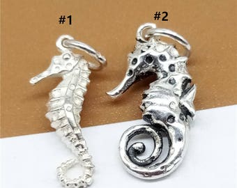 5 Sterling Silver Seahorse Charms, Sea Horse Charms, 925 Silver Seahorse Charms
