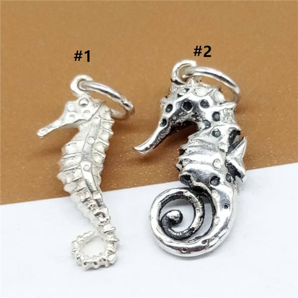 5 Sterling Silver Seahorse Charms, Sea Horse Charms, 925 Silver Seahorse Charms