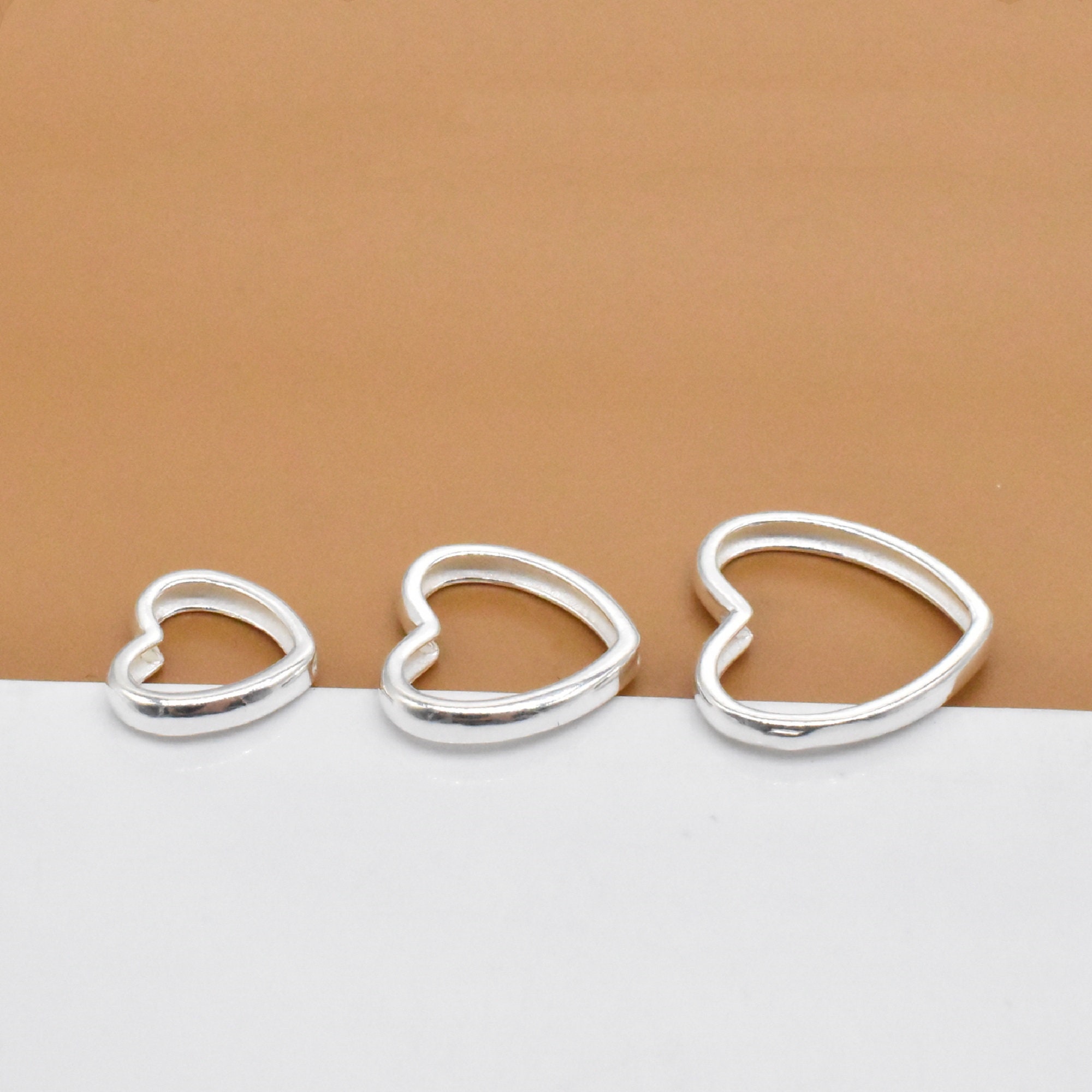 8 Sterling Silver Heart Bead Frames 925 Silver Bead Frames Etsy