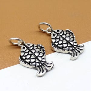 2 Sterling Silver Fish Charms, 925 Sterling Silver Double Fish Charm, Sterling Silver Fish Pendant, For Sterling Silver Fish Necklace