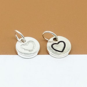 5 dijes de corazón de plata de ley de doble cara, dije de corazón de plata 925, dije de amor, dije de disco de corazón, dije para pulsera, dije para collar, joyería para enamorados