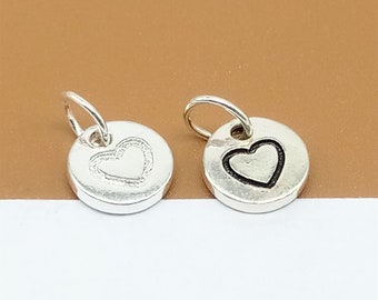 10 Sterling Silver Heart Charms 2-sided, 925 Silver Heart Charm, Love Charm, Heart Disc Charm, Bracelet Charm, Necklace Charm, Lover Jewelry