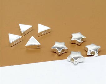 4 Sterling Silber Geometrie Perlen, 925 Silber Dreieck Perlen, Stern Perlen für Armband, Halskette Perlen