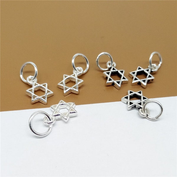 10 Sterling Silver Star of David Charms, Small David Star Charms, 925 Silver Star of David Charms