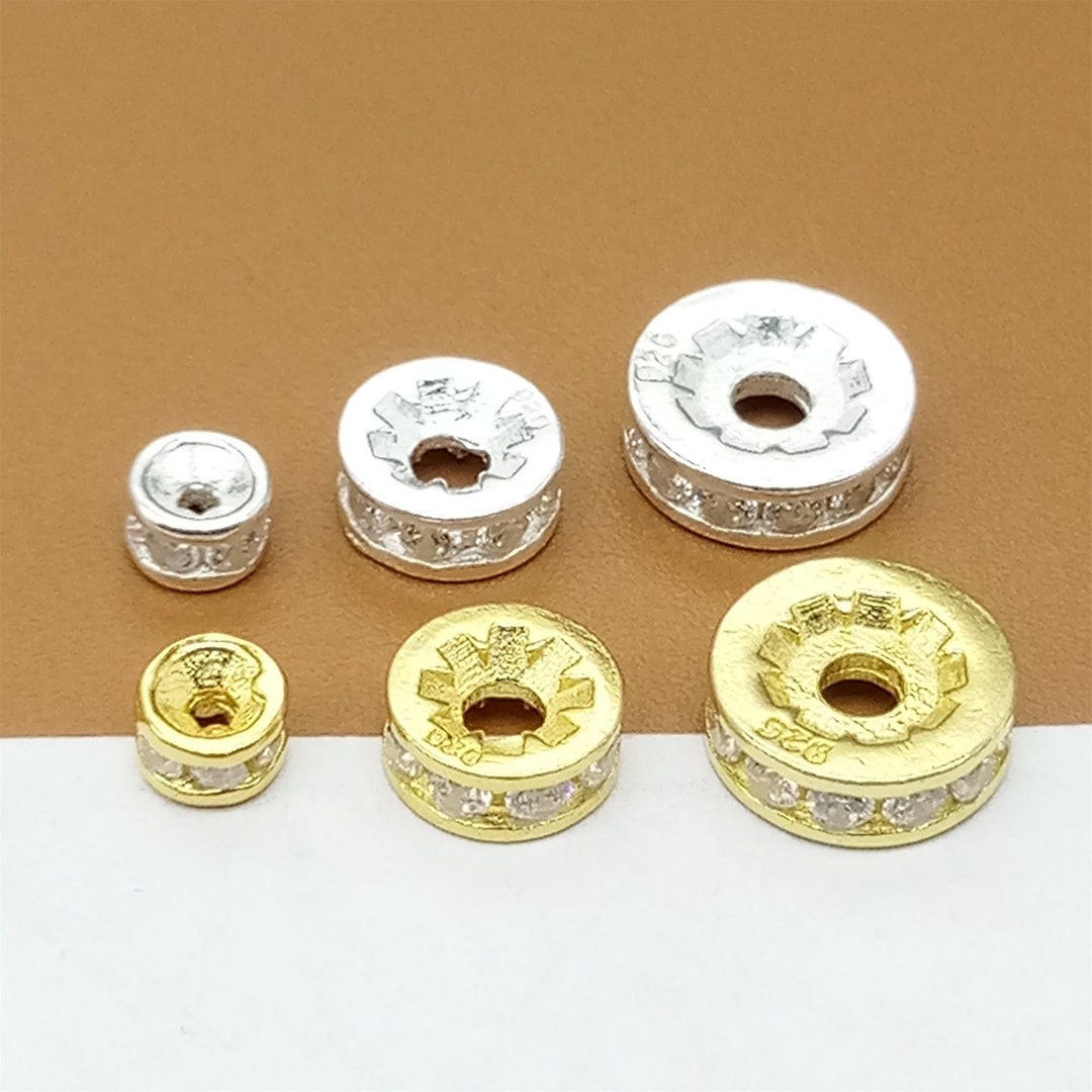4 Sterling Silver Donut Beads W/ CZ Gold Plated Tire Bead Etsy
