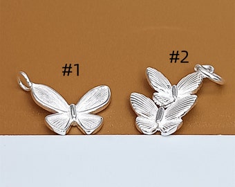 2 Sterling Silver Small Butterfly Charms, 925 Silver Shiny Butterfly Charm, Garden Charm, Nature Charm, Bracelet Charm, Necklace Charm