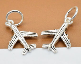 2 Sterling Silver Airplane Charms, 925 Silver Airplane Charms, Bracelet Charm, Necklace Charm, Sky Charm, Travel Charm, Pilot Charm