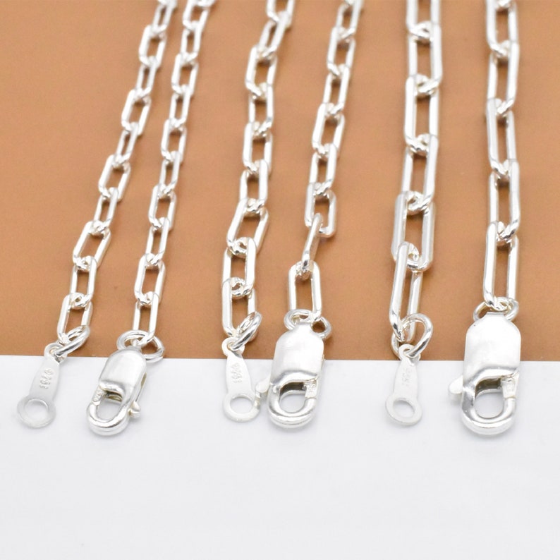 Sterling Silver Paper Clip Chain, 925 Silver Paperclip Chain, Rectangle Drawn Cable Chain Lobster Cable Chain 2.5mm 3mm 3.5mm 14 16 18 20 22 image 4