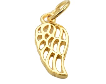 14K Gold Vermeil Style Hollow Angel Wing Charm, Heavy 14K Gold Plated over 925 Sterling Silver Angel Charm, Wing Charm, Necklace Charm