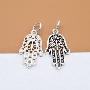 6 Sterling Silver Filigree Hamsa Hand Charms 2-Sided, 925 Silver Hamsa Charms, Buddha Hand Charm, Bracelet Charm, Necklace Charm