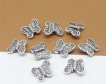 4 Sterling Silver Butterfly Beads, Sterling Butterfly Beads, Sterling Butterfly Spacer Beads, Silver Butterfly Beads
