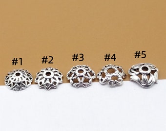 20 Sterling Silver Flower Bead Caps, 925 Sterling Bead Cap, Spacer Bead Cap, Heart Bead Cap, Lotus Bead Cap, Floral Bead Cap 7mm 8mm