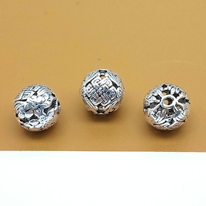 2 Sterling Silver Knot Bead, 925 Silver Lotus Bead, Hollow Round Bead, Lotus Knot Bead, Flower Bead, Bracelet Bead, Necklace Bead, Ball Bead