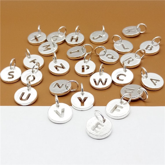 4 Sterling Silver Shiny Alphabet Charms, Disc Charm, Letter Charms, 925 Silver Alphabet Charms, Alphabet Tag Charms, Disc Charms