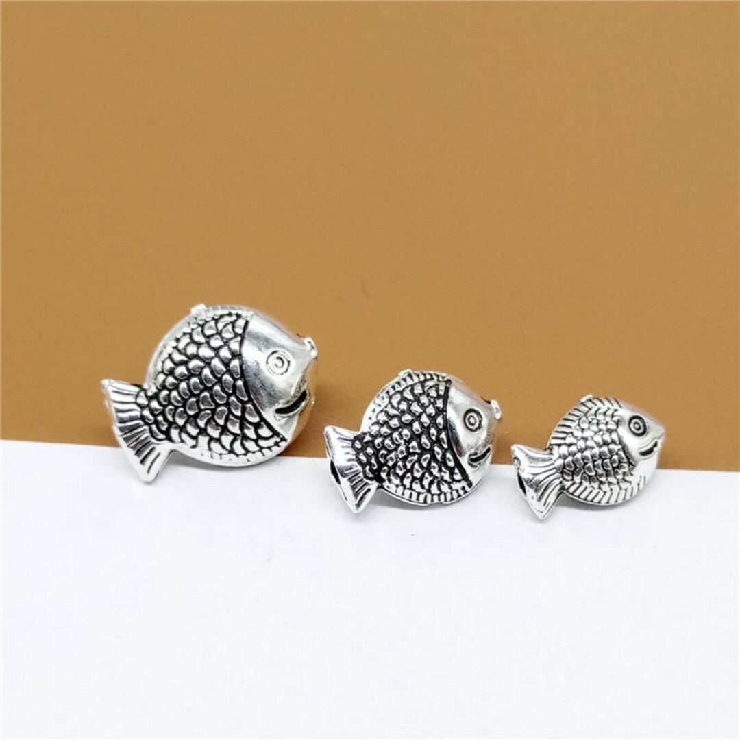 5 Sterling Silver Fish Beads, Bracelet Bead, Necklace Bead, 925 Silver Fish Beads, Sterling