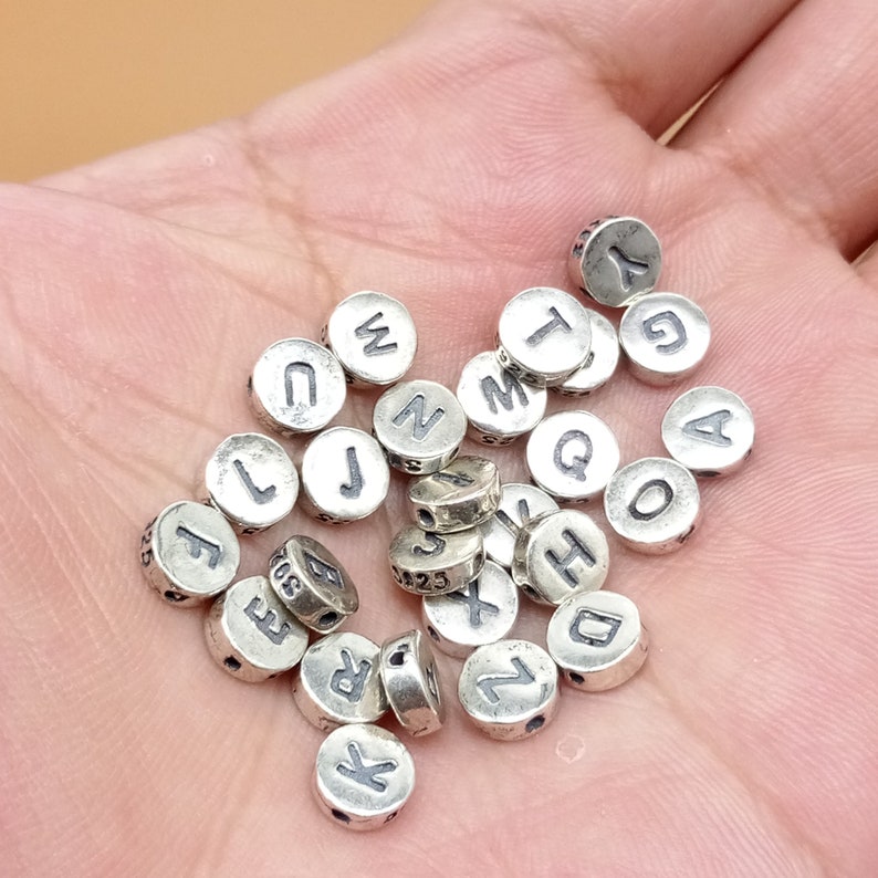5 Sterling Silver Alphabet Beads 2Sided 925 Silver Alphabet Etsy