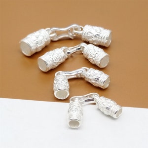 925 Sterling Silver Lotus Flower Cord End Cap, Leather Cord End Cap Connector for Yoga Meditation Bracelet