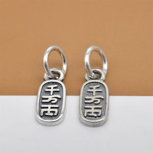 6 Sterling Silver Chinese Wealth Charms, 925 Silver Wealthy Charms, Happiness Charm, Good Fortune Charm, Chinese Character 千万两 for Necklace