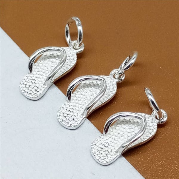 6 Sterling Silver Flip Flop Charm, Shoe Charm for Necklace Bracelet Earring, 925 Silver Flip Flop Charm, Sandal Charm