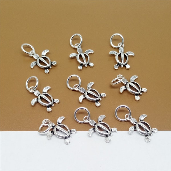 10 Sterling Silver Turtle Charms, 925 Silver Turtle Charms, Sea Charm, Ocean Charms