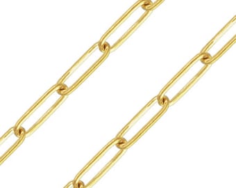 14K Gold Filled Flat Paperclip Chain, Paper Clip Chain, Gold Filled Rectangle Cable Chain, Unfinished Necklace Chain 2mm, Length 3.28 Feet