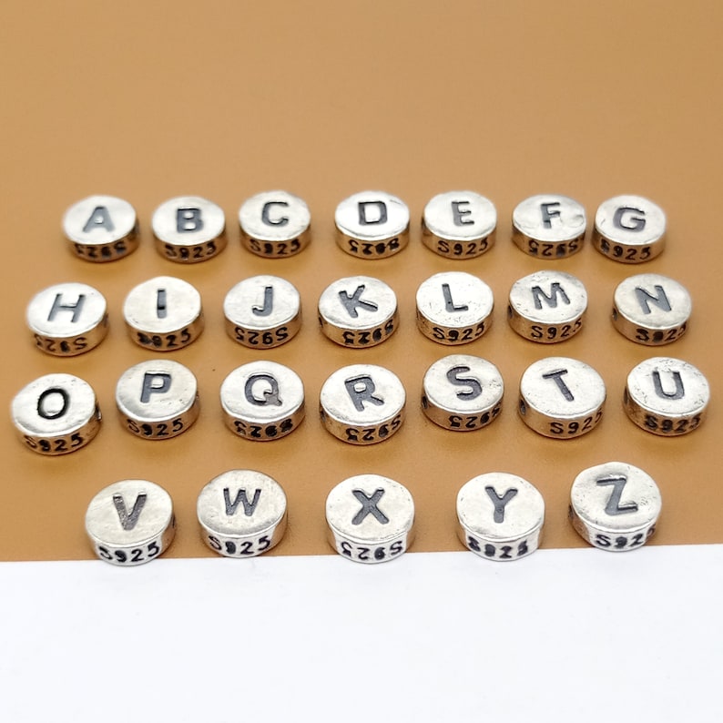 5 Sterling Silver Alphabet Beads 2Sided 925 Silver Alphabet Etsy