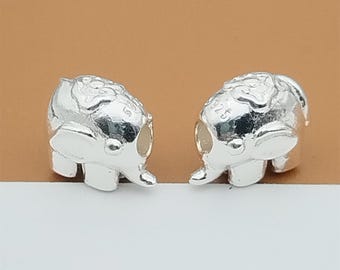 Sterling Silver Elephant Bead 3D, 925 Silver Shiny Elephant Bead, Animal Bead, Zoo Bead, Wildlife Bead, Bracelet Bead, Necklace Bead