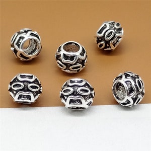 2 Sterling Silver Engraved Beads, Large Hole Beads 4.5mm Hole, 925 Silver Beads 10mm Diameter, Oxidized Beads for Bracelet