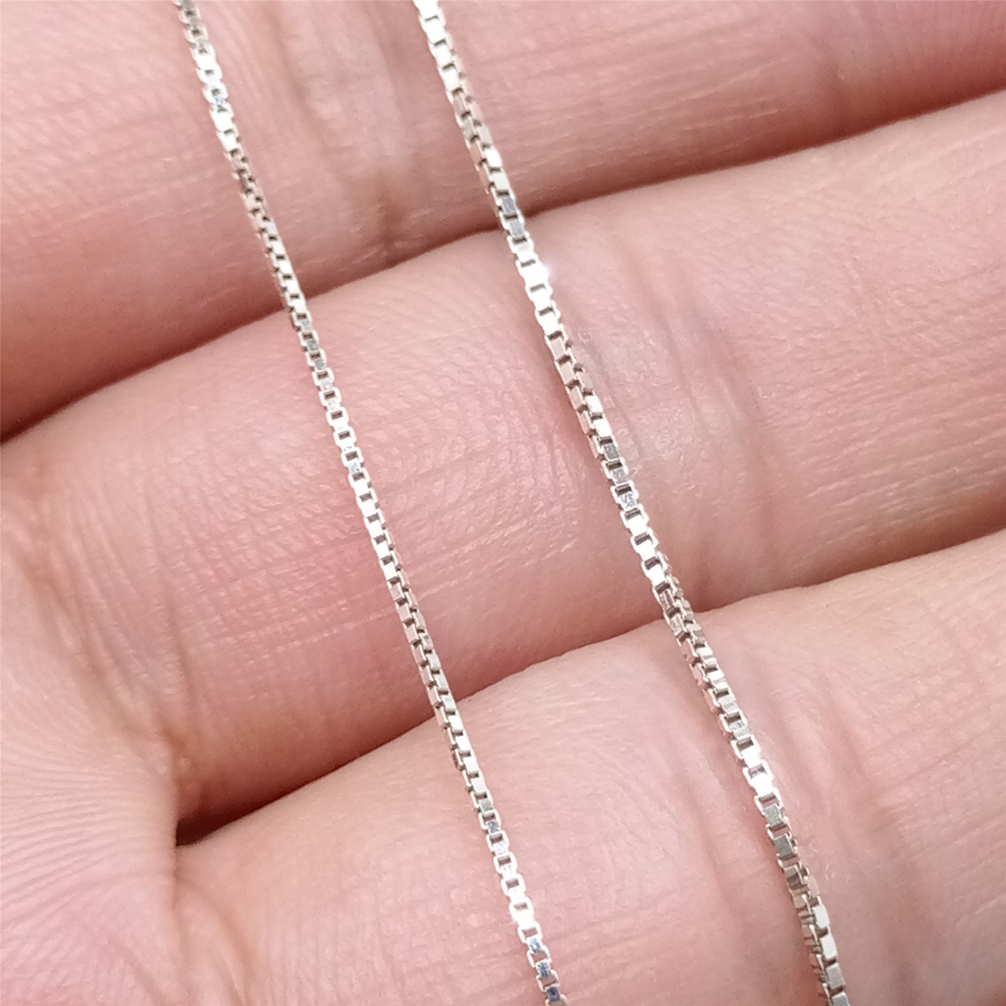 925 Sterling Silver Box Rhodium Adjustable 1mm Chain Silver 