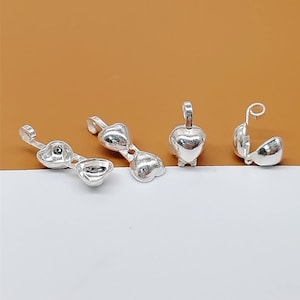 15 Sterling Silver Heart Clamshell End Tip Covers, 925 Silver Fold Over Clamshell, Love Heart Knot End Cover, End Cap Clamshell Bead Tip