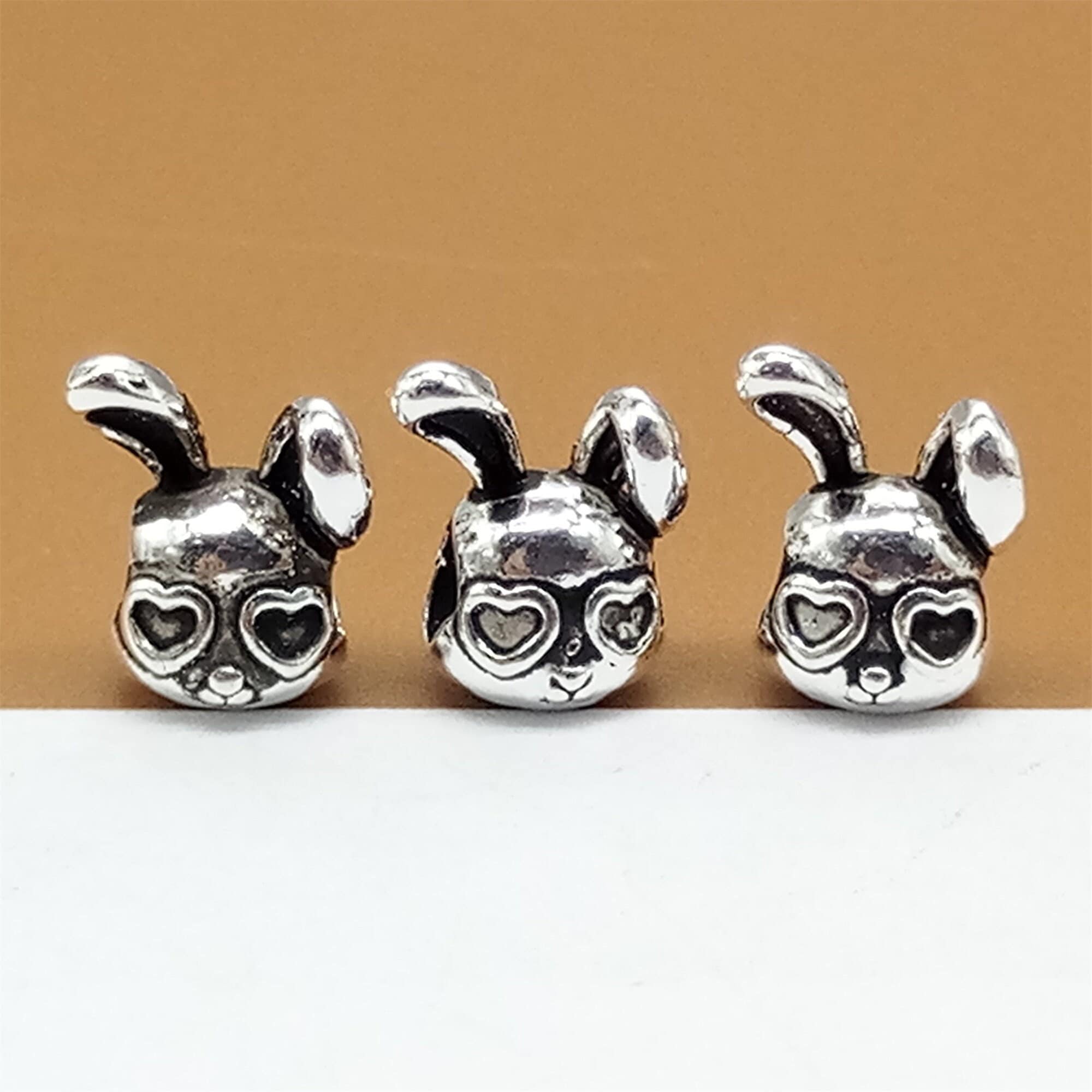 2 Sterling Silver Bunny Beads 3D, Oxidized Bunny Bead, 925 Silver
