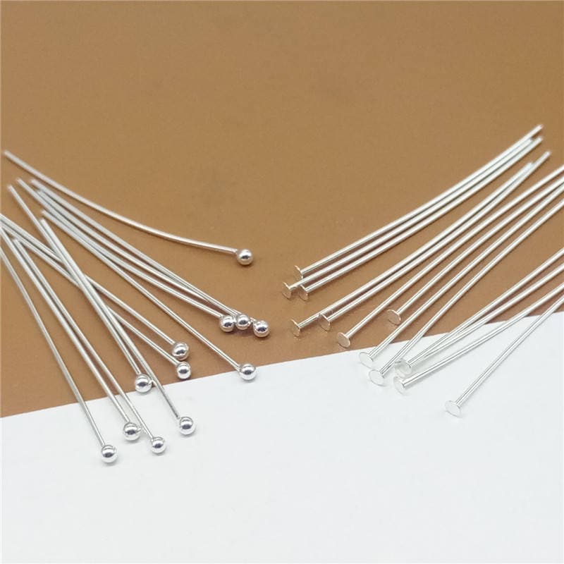 50 Sterling Silver Pins Headpins Ball Head Pins Flat Head Pins