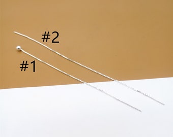 2prs Sterling Silver Box Chain Ear Threads, Earring Threads, 925 Silver Box Chain Ear Threaders for Earring Making