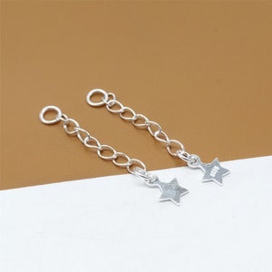 12 Sterling Silver Star Chain Extensions, 925 Silver Pentagram Chain Extenders, Necklace Extender Chains, Bracelet Extender Chains