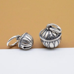 Sterling Silver Lotus Flower Bell Charms, 925 Sterling Daisy Charm, Floral Charm, Small Bell Pendant, Bracelet Necklace Charm--Low Sound