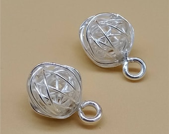 Karen Hill Tribe Silver Wire Ball Charm 10mm, Higher Silver Content than Sterling Silver