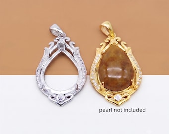 925 Sterling Silver Pear Cut Pendant Prong Setting, Ornate Prong Mount with Bail, Jewelry Finding Fit 14x17mm Gemstone