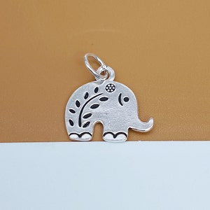4 Sterling Silver Small Flower Elephant Charm, 925 Silver Elephant Charm, Flower Charm, Elephant Bracelet Charm, Necklace Charm, Length 15mm