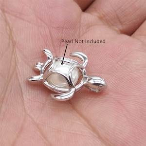 Sterling Silver Turtle Locket w/ Rhodium Plated, 925 Silver Turtle Locket Box Pendant, Nautical Turtle Locket Charm for Pearl Bead