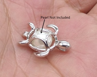 Sterling Silver Turtle Locket w/ Rhodium Plated, 925 Silver Turtle Locket Box Pendant, Nautical Turtle Locket Charm for Pearl Bead