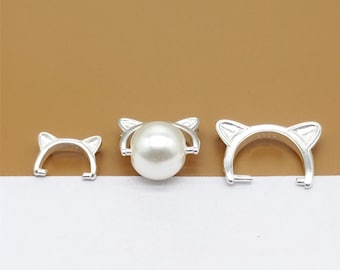 5 Sterling Silver Cat Pinch Bails for Pearl, Charm Pinch Bail, Cat Connector Charm, 925 Silver Pendant Pinch Bail, Necklace Bails